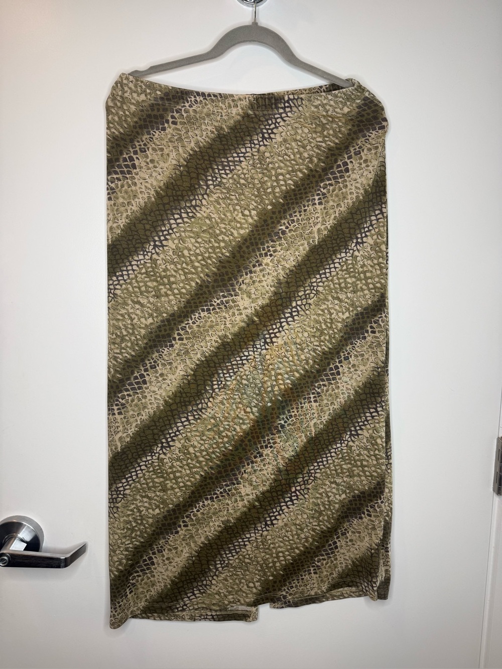 90s Vintage Slinky Skirt Olive Green Snake Print Midi Y2K Skirt